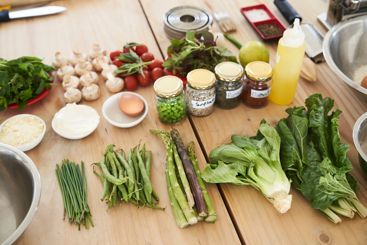 Colorful vegetable salad preparation